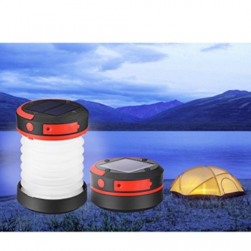 Liqoo® LED Campinglampe Solar Campingleuchte Camping Zelt Laterne Wasserdicht Faltbar Tragbar Zusammenklappbar Taschenlampe mit SOS und Power Bank Funktion, mit USB und Solarpanel aufgeladen -