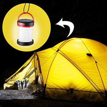 Liqoo® LED Campinglampe Solar Campingleuchte Camping Zelt Laterne Wasserdicht Faltbar Tragbar Zusammenklappbar Taschenlampe mit SOS und Power Bank Funktion, mit USB und Solarpanel aufgeladen - 